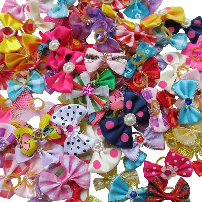 Chenkou Craft – 20 pièces Nœuds pour Yorkshire avec élastique et strass | Accessoires grooming chien