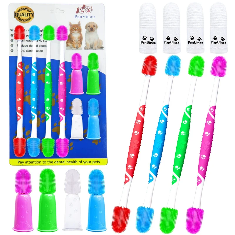 PenVinoo 360° Brosse Dentaire pour Chiens – Doigt Silicone et Double Tête (M/L)