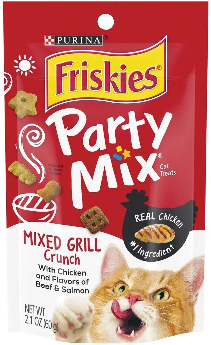 Friskies Party Mix Grill – Friandises pour Chat Poulet, Boeuf et Saumon, Croquant 2,1 oz