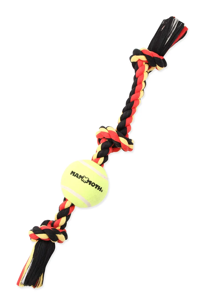 Mammoth Flossy Chews Couleurs – Tirage 3 Noeuds avec Balle Tennis – Jouet Corde Premium pour Chiens de Taille Moyenne, 20” Multicolore