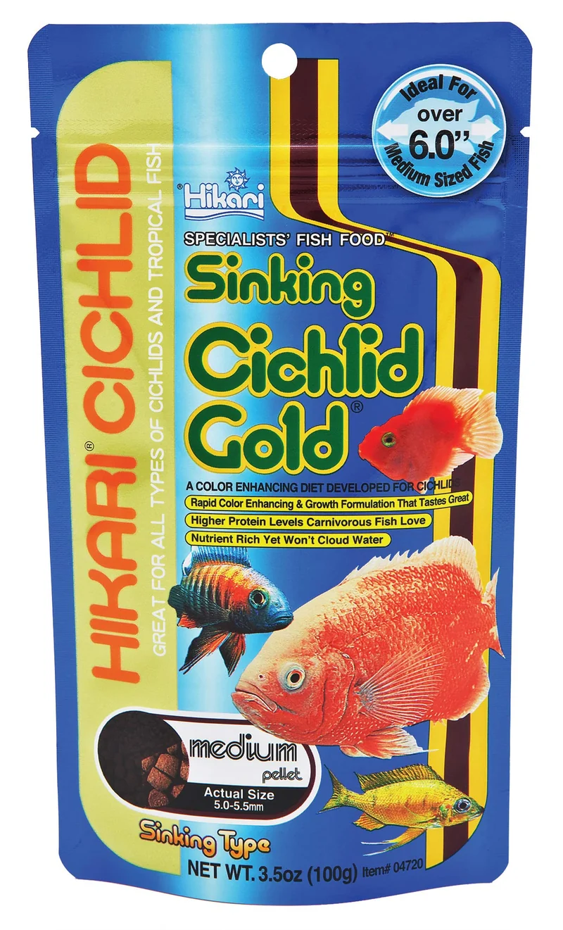 Hikari Granulés Coulants Or Cichlide – Nourriture pour Poissons d'Aquarium, Taille Moyenne, 3,5 oz