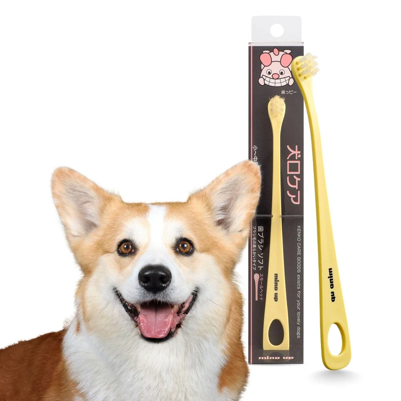MIND UP - Brosse à dents pour chien, manche inclinée 15°, tête plate, douceur – Fabriqué au Japon