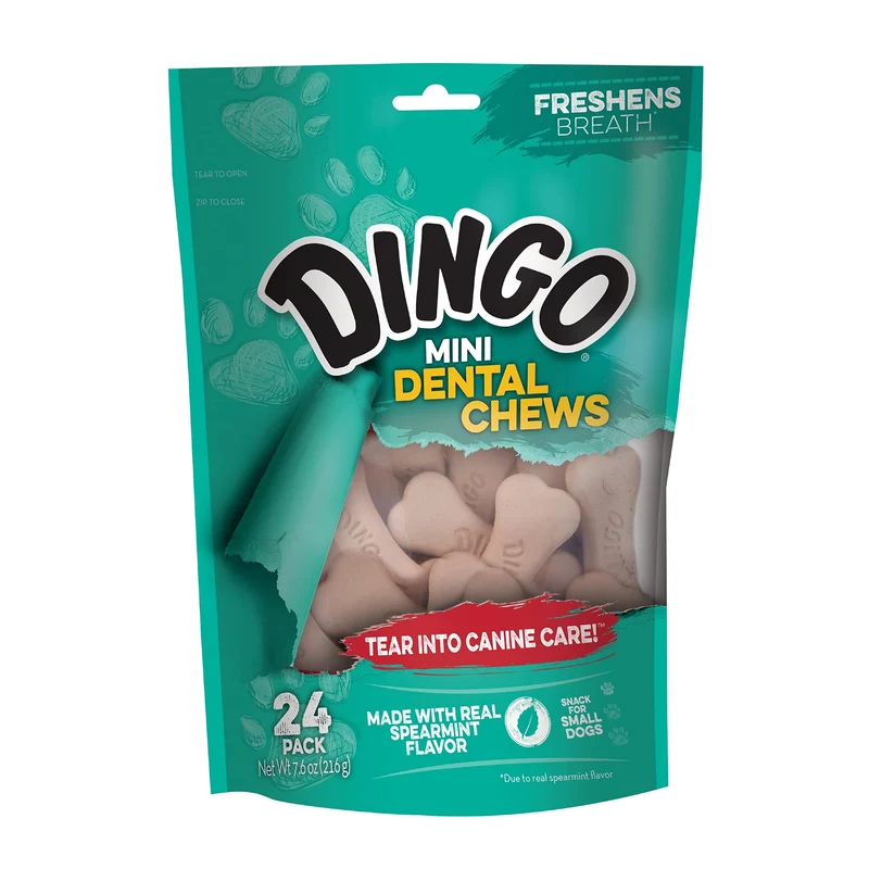 Dingo Denta Treats Mini Mâchons Dentaires – Blanchiment Dentaire pour Petits Chiens, 24 unités, Sans Saveur, 7,6 oz