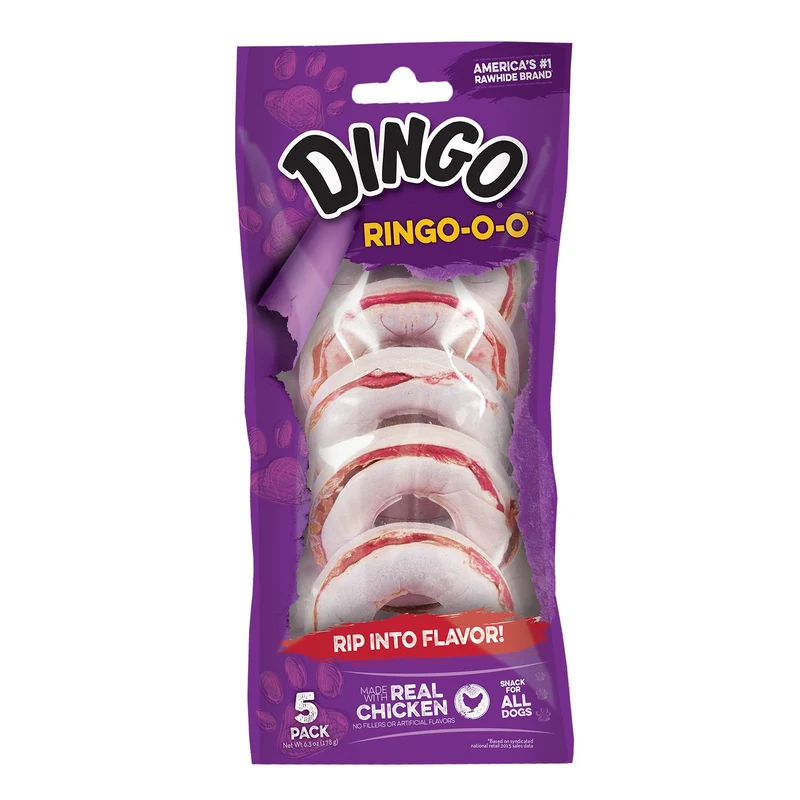 Dingo Ringo-o-o – Anneau en cuir brut, 5 pièces – Friandise pour tous les chiens