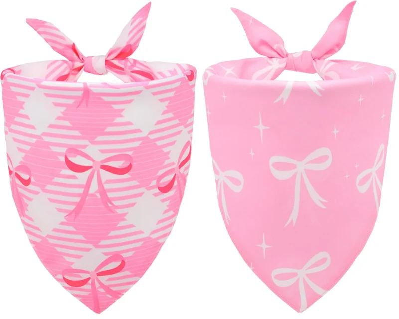 CozyHaus Bandanas Rose à Nœud – Lot de 2 pour Petits Chiens et Chats