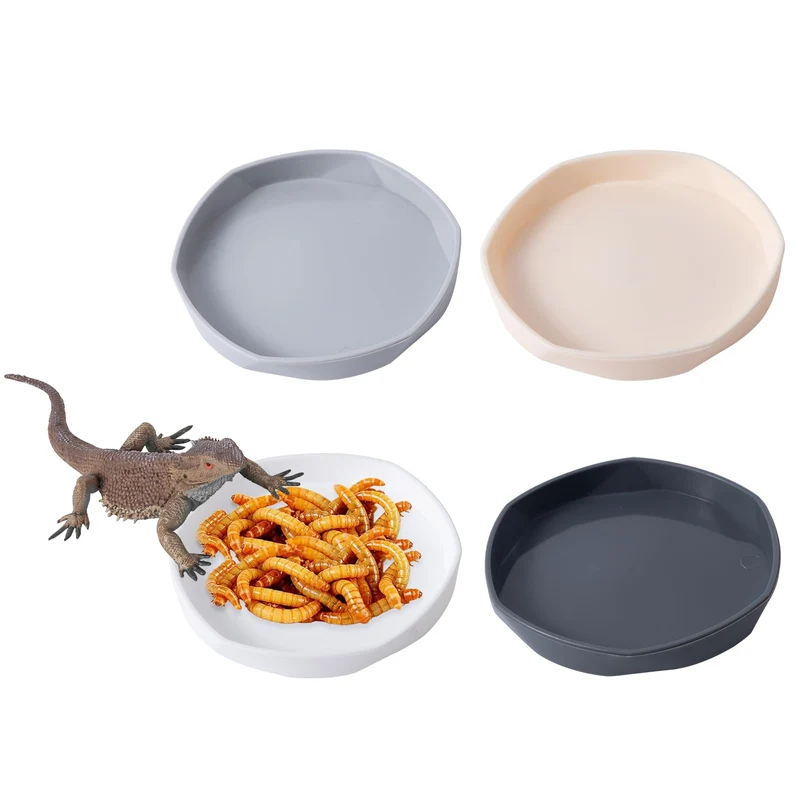 COMSUN Lot de 4 Assiettes Reptiles Petites 4x4x0,5 po – Blanc et Gris
