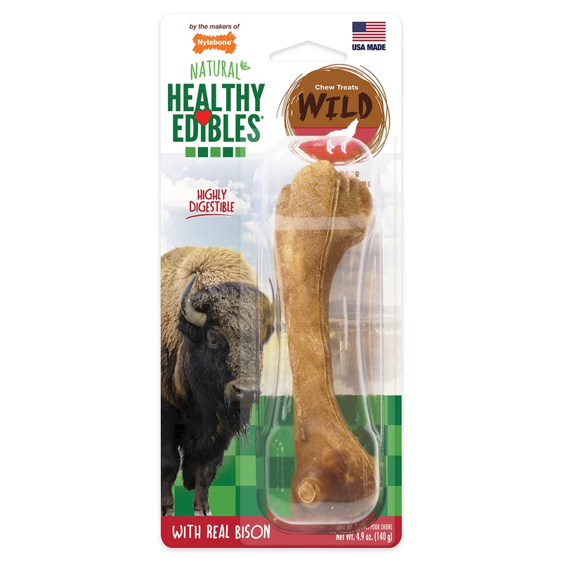 Nylabone Friandises Saines Sauvages — Bison pour Chiens jusqu’à 50 lb, Fabriqué aux Etats‑Unis
