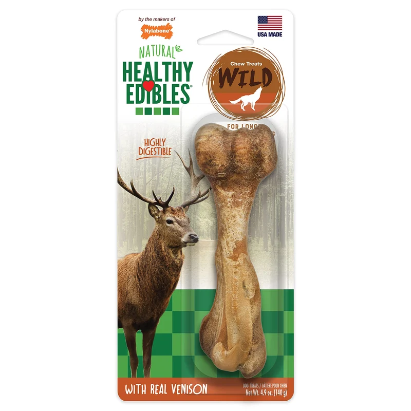 Nylabone Healthy Edibles WILD Venison – Friandises Masticatoires pour Grands Chiens (≤50 lb) – Fabriqué USA