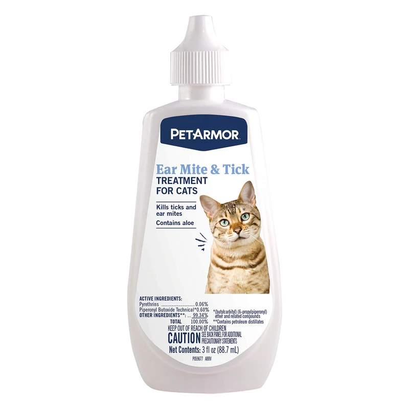 PetArmor Traitement Mites d'Oreilles et Tiques pour Chats — Soulagement avec Aloe, 90 ml