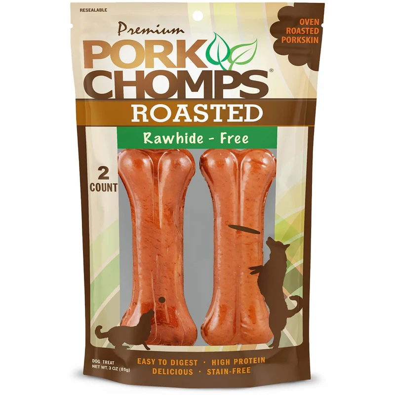 Pork Chomps - Os en peau de porc rôtie pressée 4,5 pouces, 2 pièces