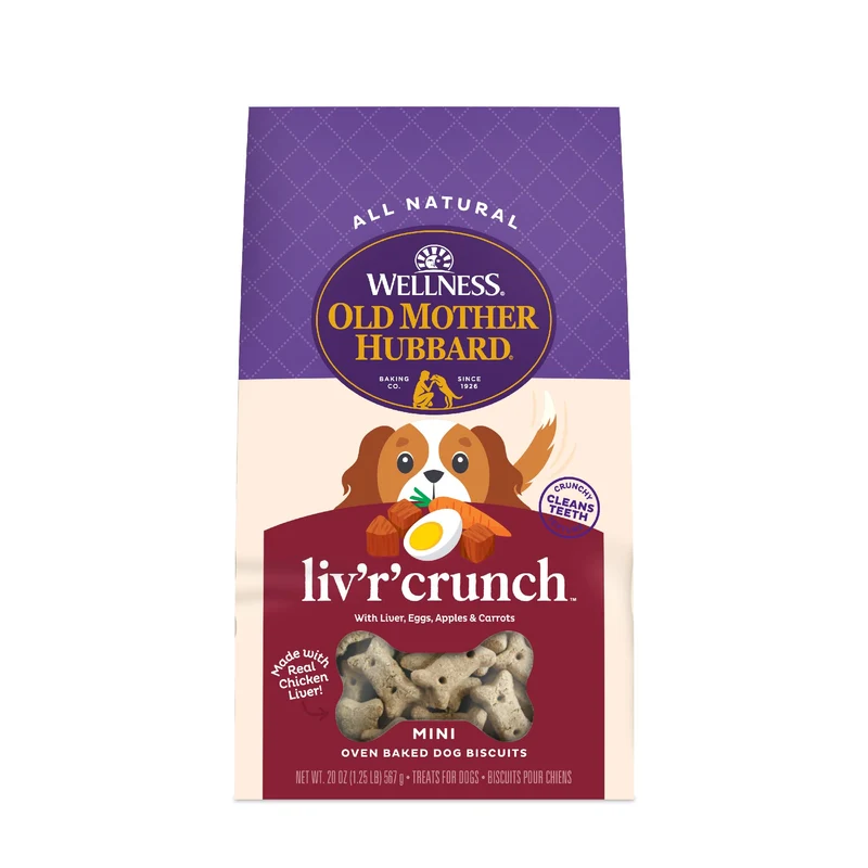 Old Mother Hubbard Liv'R'Crunch – Friandises naturelles mini croquantes pour chien (Foie de poulet, Avoine, Pomme et Carotte)