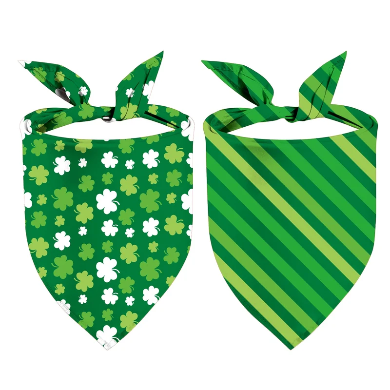 Yaofavo Bandanas Chien Saint-Patrick – Lot de 2, Triangle Réversible Vert Trèfle (M/L/XL)