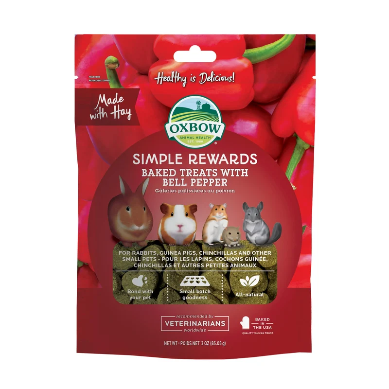 OXBOW Simple Rewards Friandises Poivron et Foin – Pour Lapins, Cochons d'Inde, Hamsters – 3 oz – Fabriqué aux États‑Unis