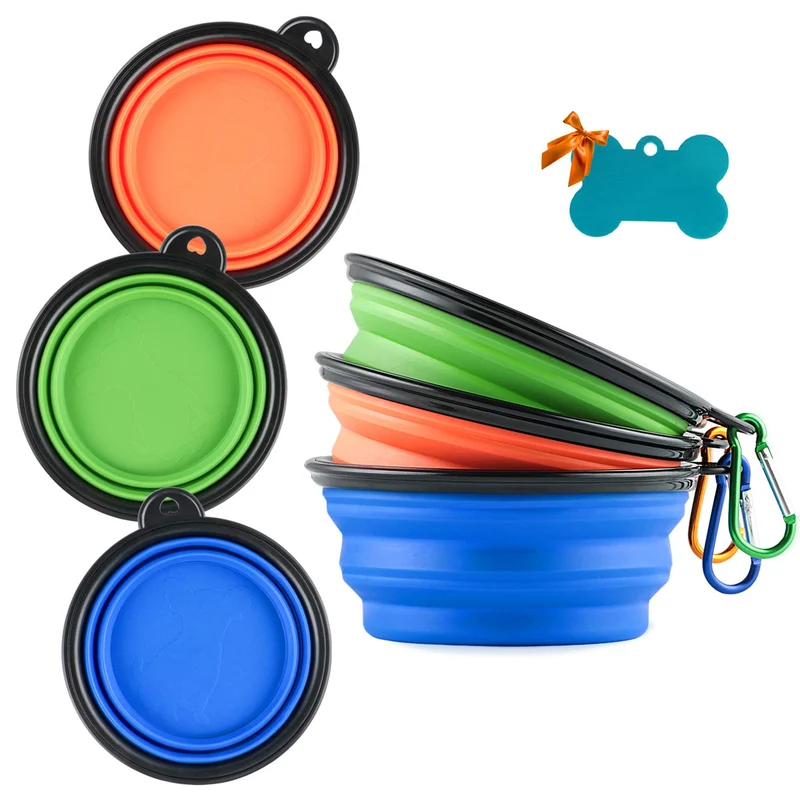 MXZONE 3 Bol Silicone Pliable – Gamelle de Voyage pour Petit Chien et Chat avec Médaillon d’Identification
