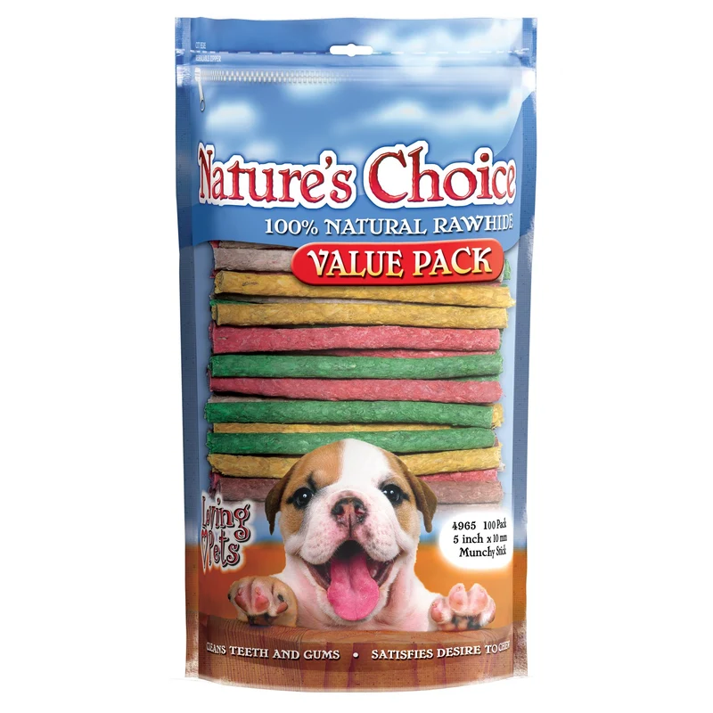 Friandises pour chien Loving Pets Nature's Choice: Bâtonnets Rawhide 5 pouces, pack économique 100 pièces, couleurs assorties