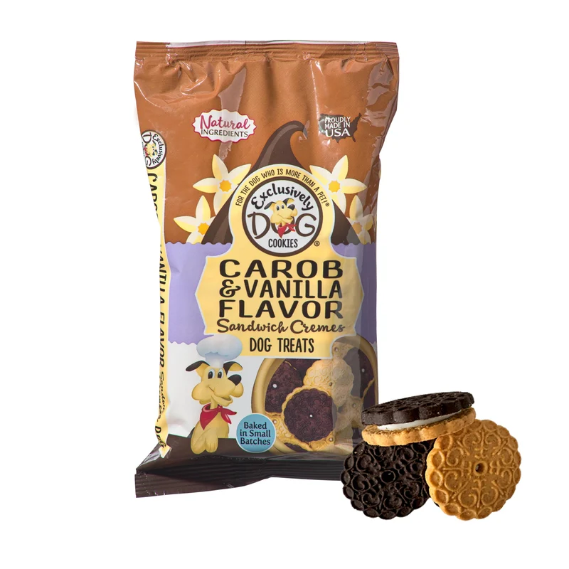 Exclusively Dog Caroube et Vanille – Crèmes Sandwich pour Chiens, Friandises Naturelles, 8 onces