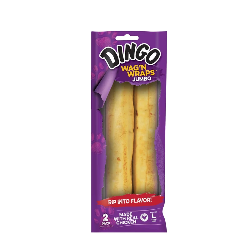 Dingo Wag’n Wraps Jumbo – Rawhide pour Grands Chiens (2 pièces)