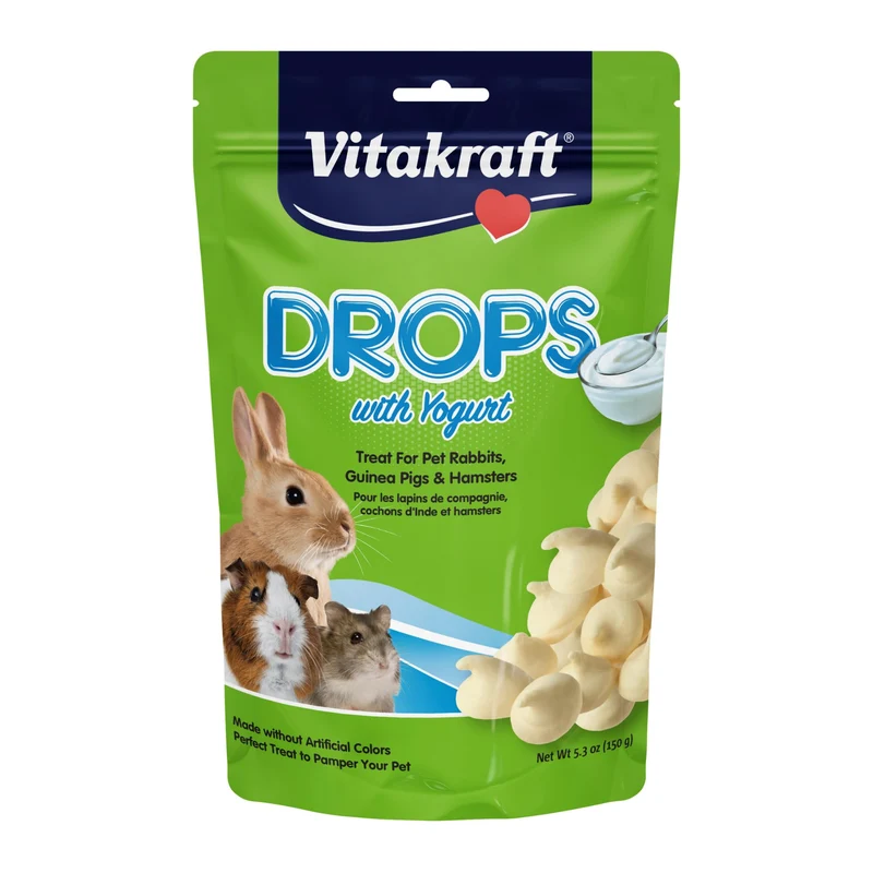 Vitakraft Drops Yaourt pour Lapins, Cochons d’Inde et Hamsters – friandise vanille au yaourt réel, sans additifs artificiels – sachet 150 g
