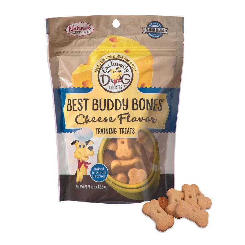 Exclusively Dog Best Buddy Bones – Friandise d'entraînement pour chiens et chiots, tout naturel, fabriqué aux États-Unis, sans sous-produits, goût fromage, sachet refermable de 156 g