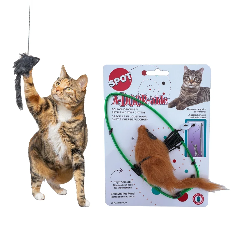 SPOT A-Door-Able: Jouet Souris Bondissante pour Chat – Attache Porte & Herbe à Chat