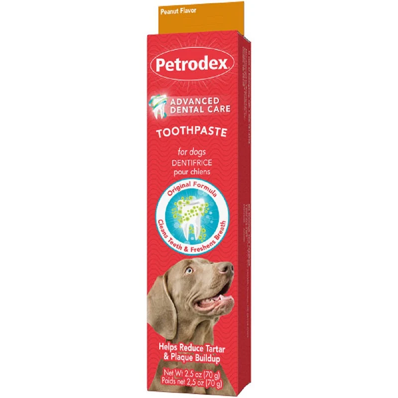 Petrodex Pâte Dentaire pour Chiens et Chiots – Nettoyage Dentaire et Haleine Fraîche – Réduit Plaque et Tartre, Saveur CACAHUÈTE, 2,5 oz (75 g)