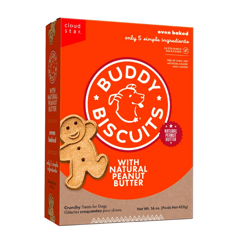 Buddy Biscuits – Friandises croustillantes pour chien au beurre de cacahuète, boîte 450 g (16 oz)