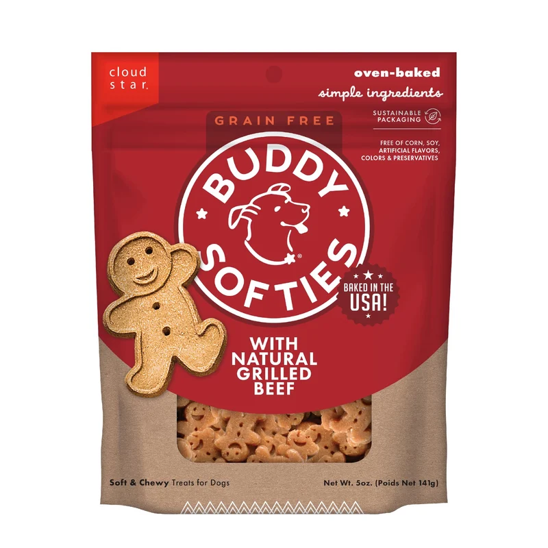 Buddy Biscuits Softies 5 oz Sachet – Friandises Tendres Sans Céréales Saveur Boeuf Grillé, Cuisson au Four aux États‑Unis