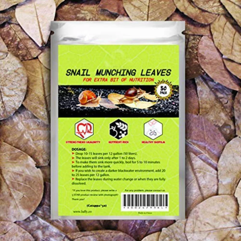 SunGrow 50 Feuilles Catappa Indiennes Mini – Escargots et Écrevisses, Maintien du pH
