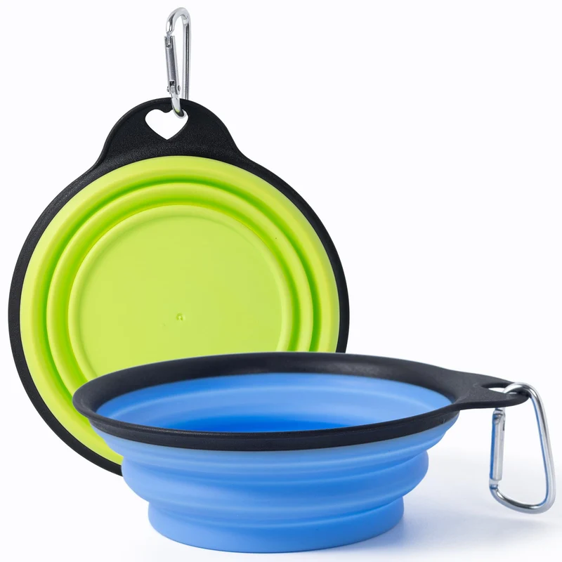 SLSON Bol Chien Pliable 2-Pack – Gamelle de Voyage Léger, Reborde Renforcé (Vert & Bleu)