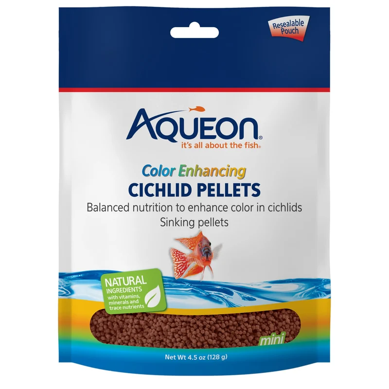 Nourriture Aqueon Cichlid – Amélioration des couleurs, granulés mini 1,5 mm (4,5 oz)