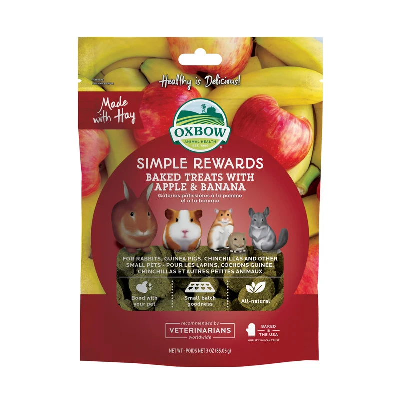 Oxbow Simple Rewards Pomme Banane – Friandises Foin de Timothy pour Lapins et Cobayes, 3 oz, Fabriqué aux États‑Unis