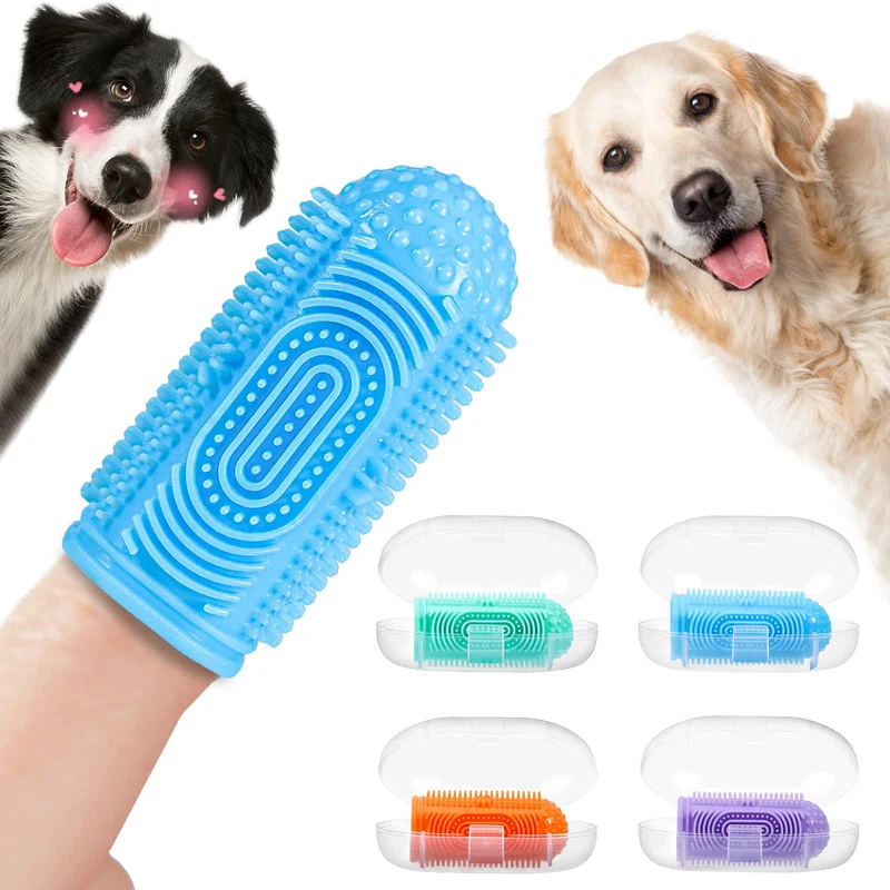 YUEYUEJIA Brosse dentaire pour chien à doigt – Kit 4 pièces en silicone, nettoyage buccal