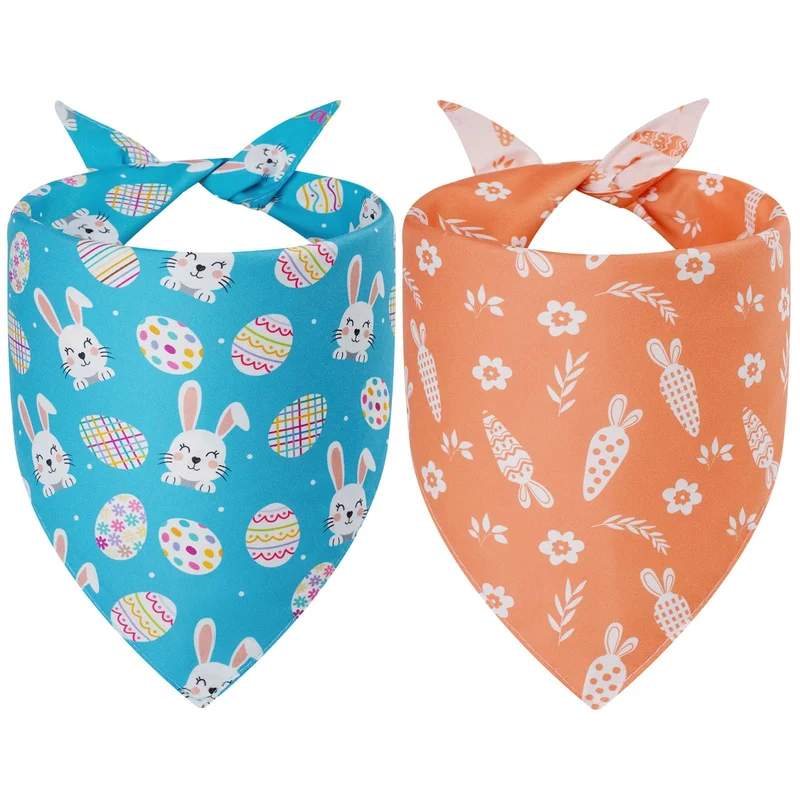 Agroon Bandanas de Pâques pour Animaux – Lot de 2, 4 Motifs Colorés Réversibles