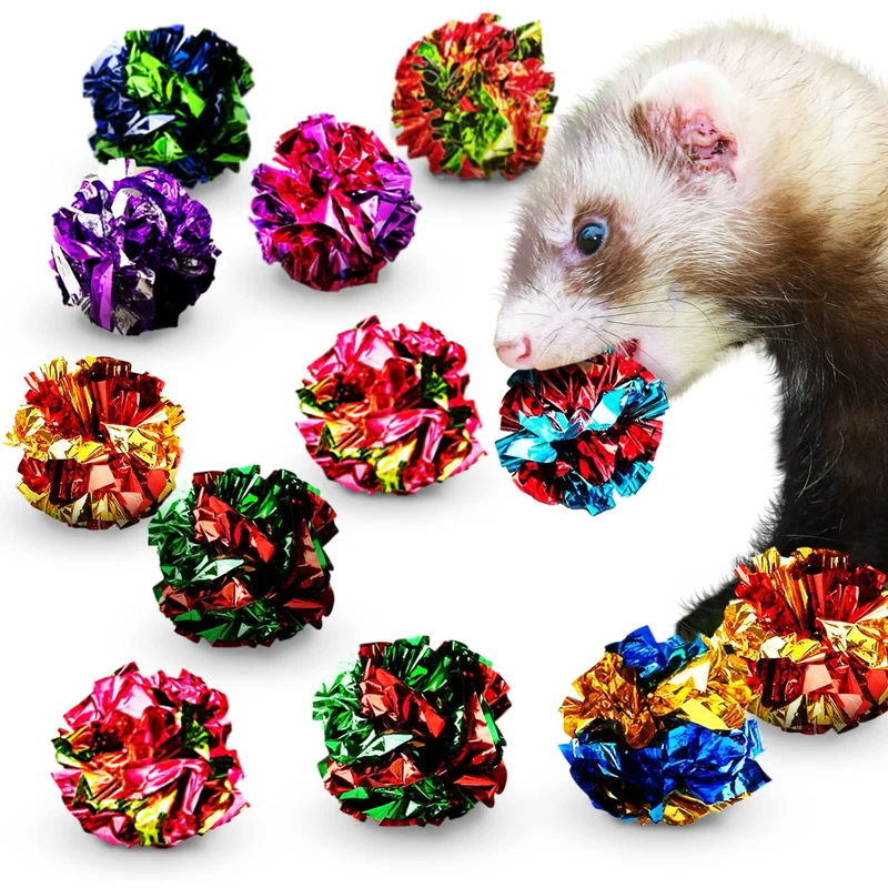 SunGrow Boules Mylar plissées pour furet — Exercice, Léger, Multicolores, Son crissant pour intérieur (12 pièces)