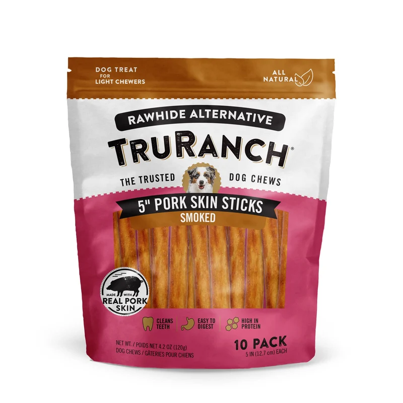 TRURANCH – Friandises naturelles sans cuir pour chiens : bâtons de peau de porc fumé, 5 pouces, lot de 10