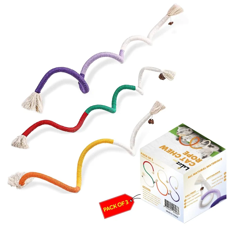 La Luz 2021 – Cordes à mâcher pour chat (3 pièces) avec herbe à chat naturelle | 27,5 po