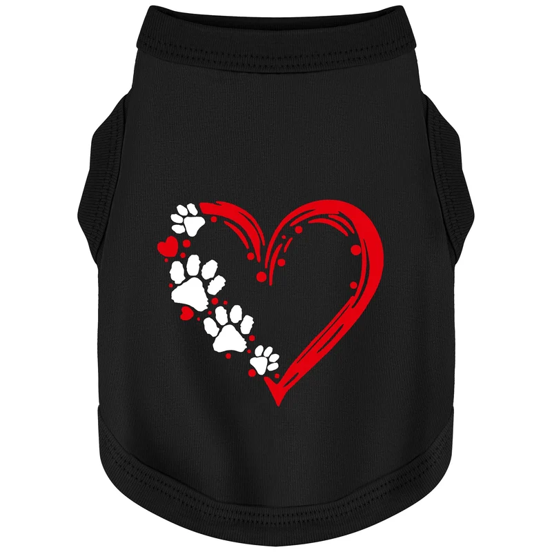 Paiaite T-shirt chien sans manches en coton doux — cœur et patte, léger et respirant (noir XS)