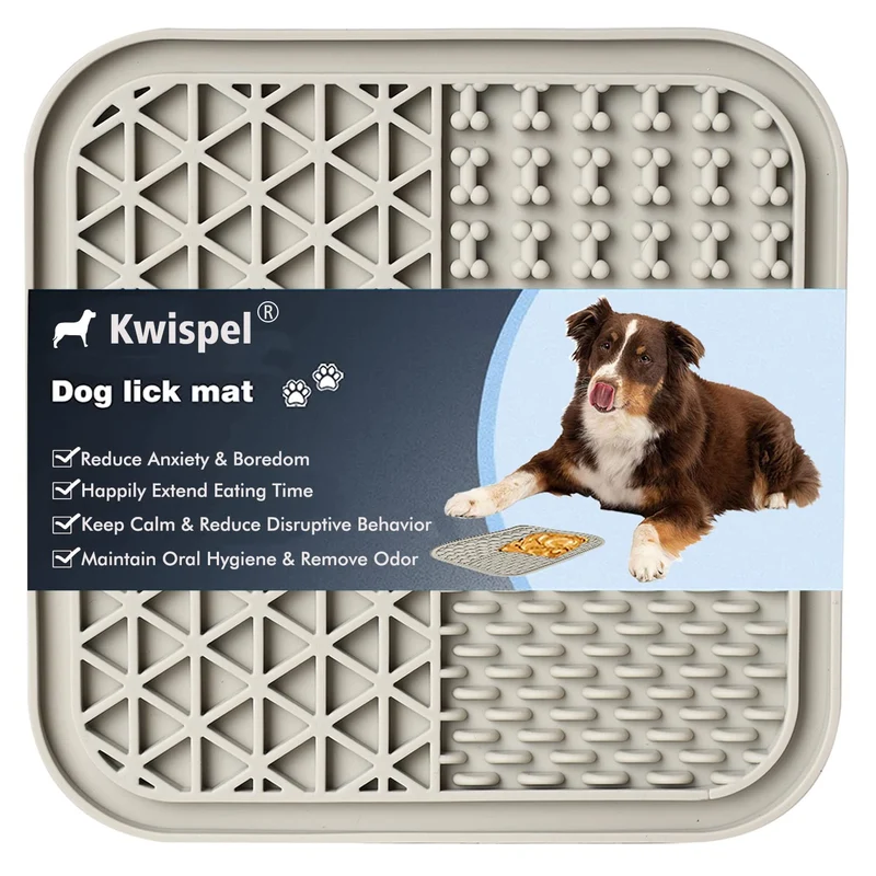 Kwispel Lick Mat pour Chiens et Chats – Ventouses Robustes, Alimentation Lente et Distracteur pour Bain (Gris)