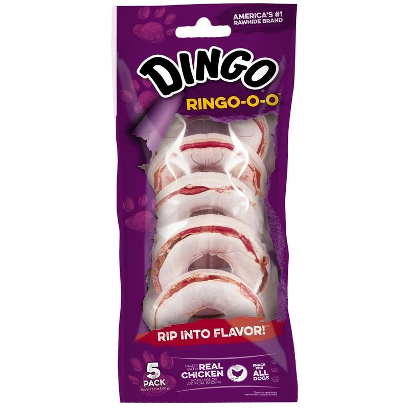 Dingo Ringo-o-o – Friandises Rawhide Premium au Poulet avec Viande Réelle (Lot de 5) – Pour Chiens de Toutes Tailles