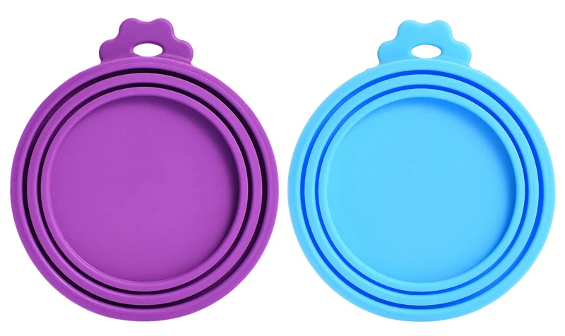 Comtim – Couvercles universels en silicone pour boîtes de nourriture pour chiens et chats (Bleu / Violet)