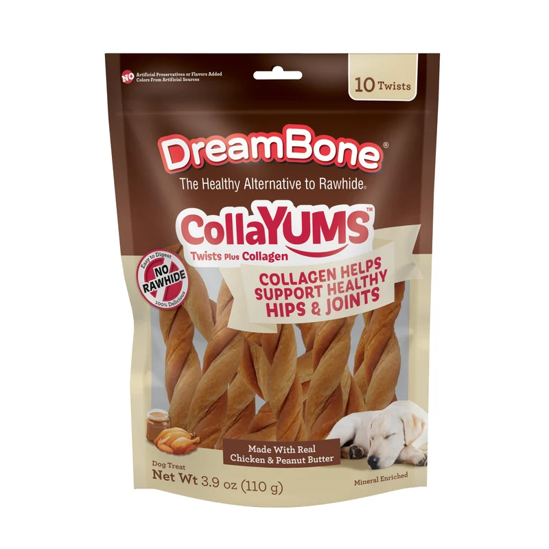 DreamBone CollaYUMS Twists Plus – Friandises sans cuir brut avec collagène pour chiens