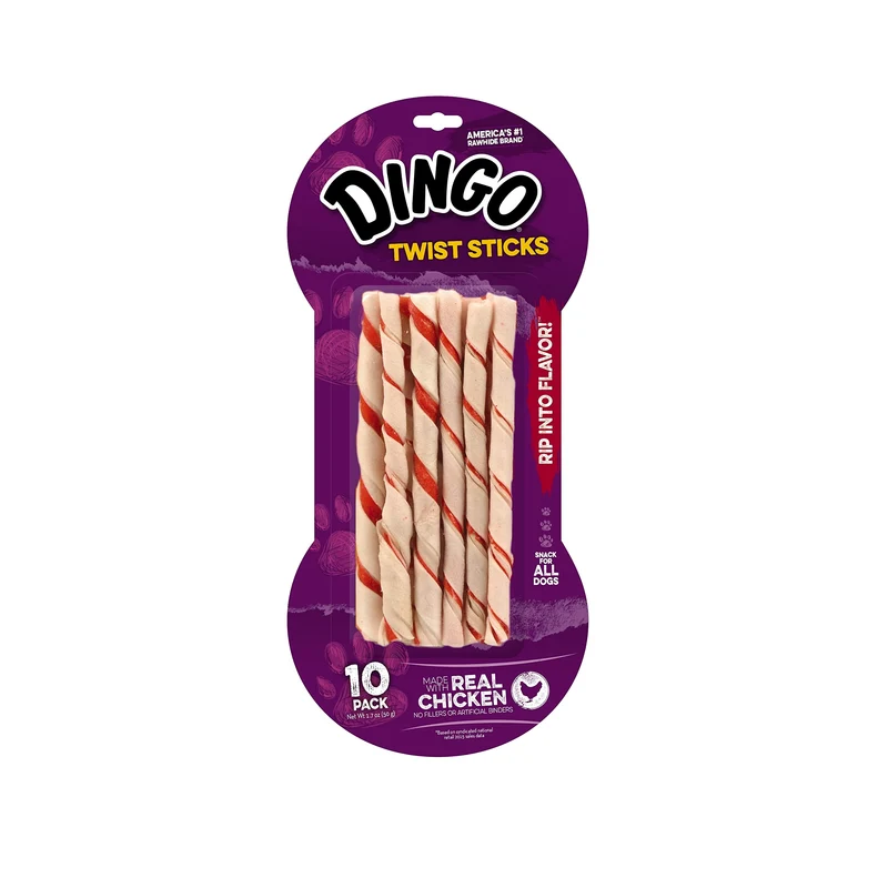 Dingo Twist Stick – Os à mâcher en cuir brut et poulet réel, lot de 10