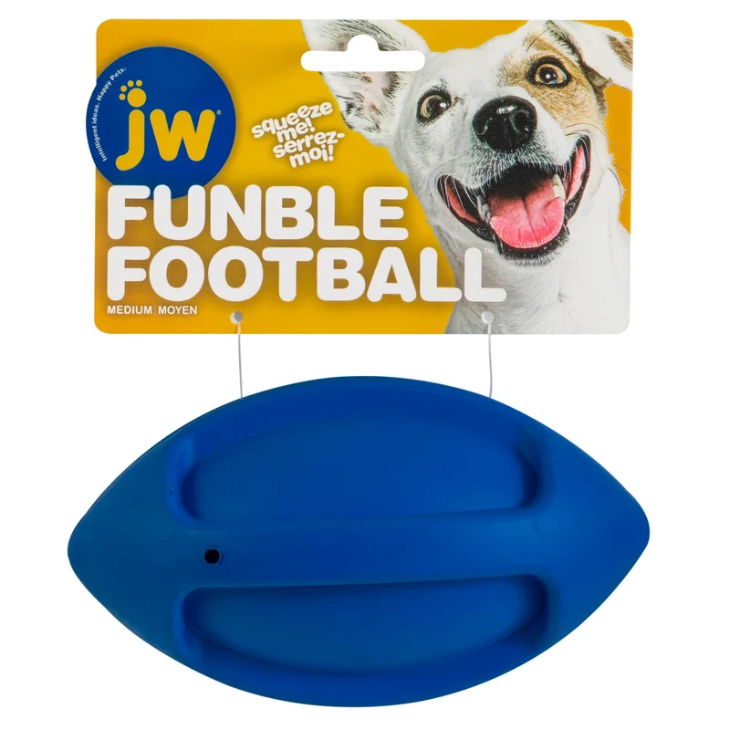 JW iSqueak Funble Football – Balle qui crie durable en caoutchouc naturel (Taille moyenne)