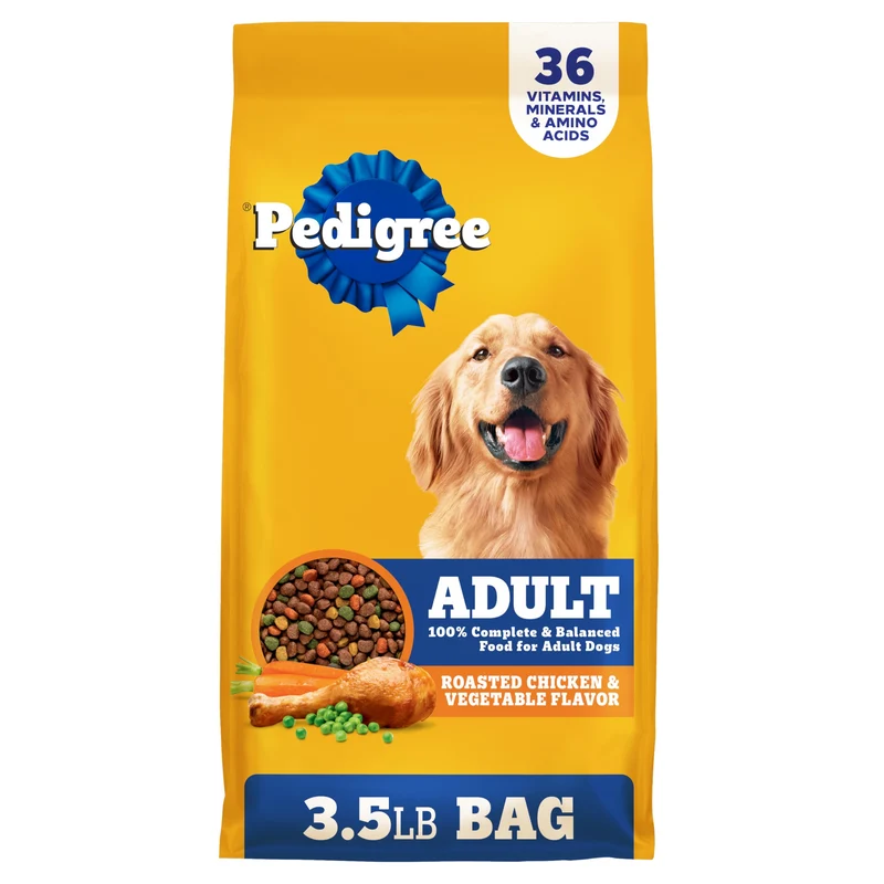 Pedigree Alimentation Adulte Sèche – Poulet Rôti & Légumes, Nutrition Complète, Sac 3,5 lb
