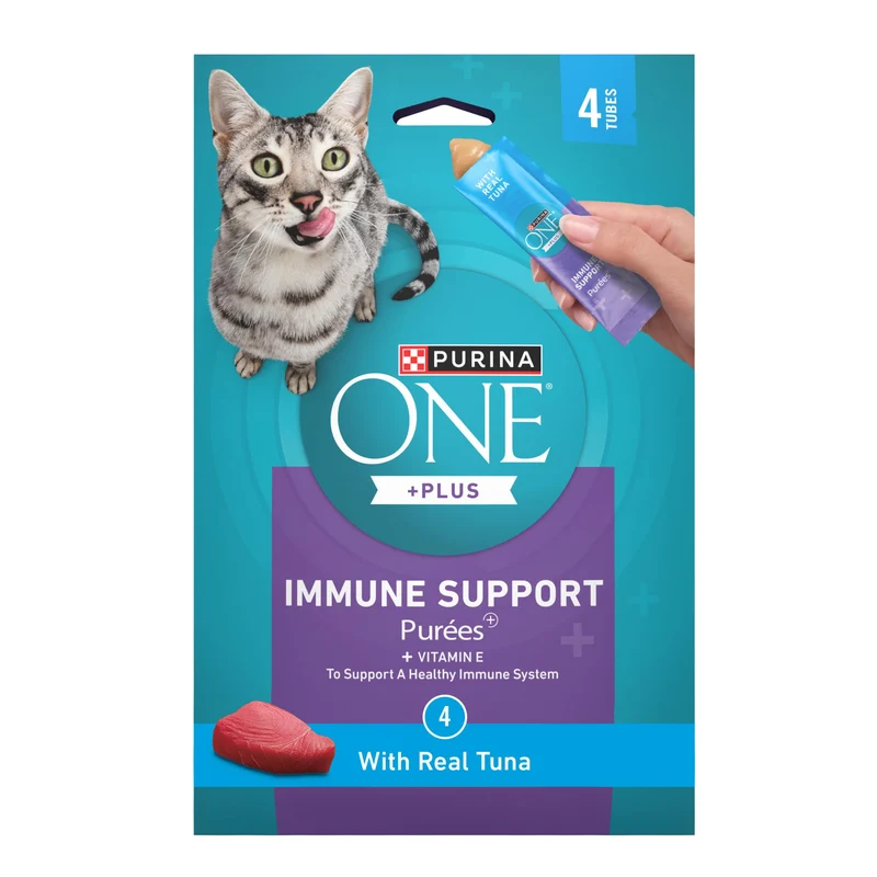Purina ONE Plus Purées Immunité au Thon – Friandises à lécher pour chats (40 g chacun, lot de 4)