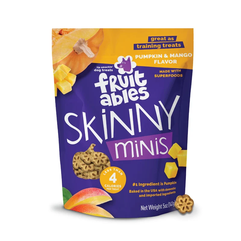 Fruitables Skinny Minis – Friandises pour chiens au potiron et mangue, faibles calories, sans blé/maïs/soja – fabriqué aux États‑Unis