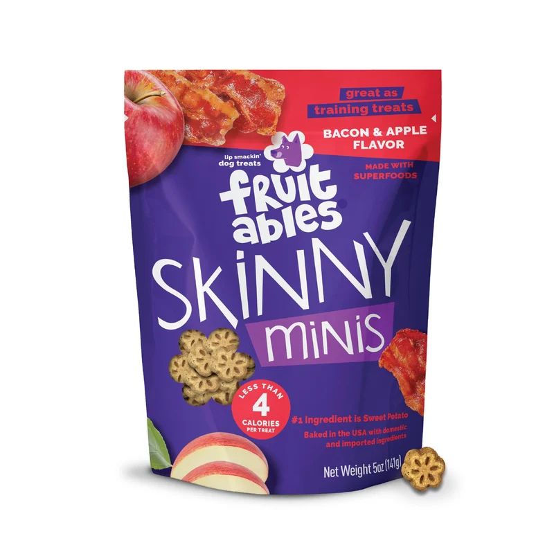 Fruitables Skinny Minis – Friandises Légères au Bacon et Pomme pour Chiens (5oz) – Sans Blé, Sans Maïs, Sans Soja, Fabriqué aux USA