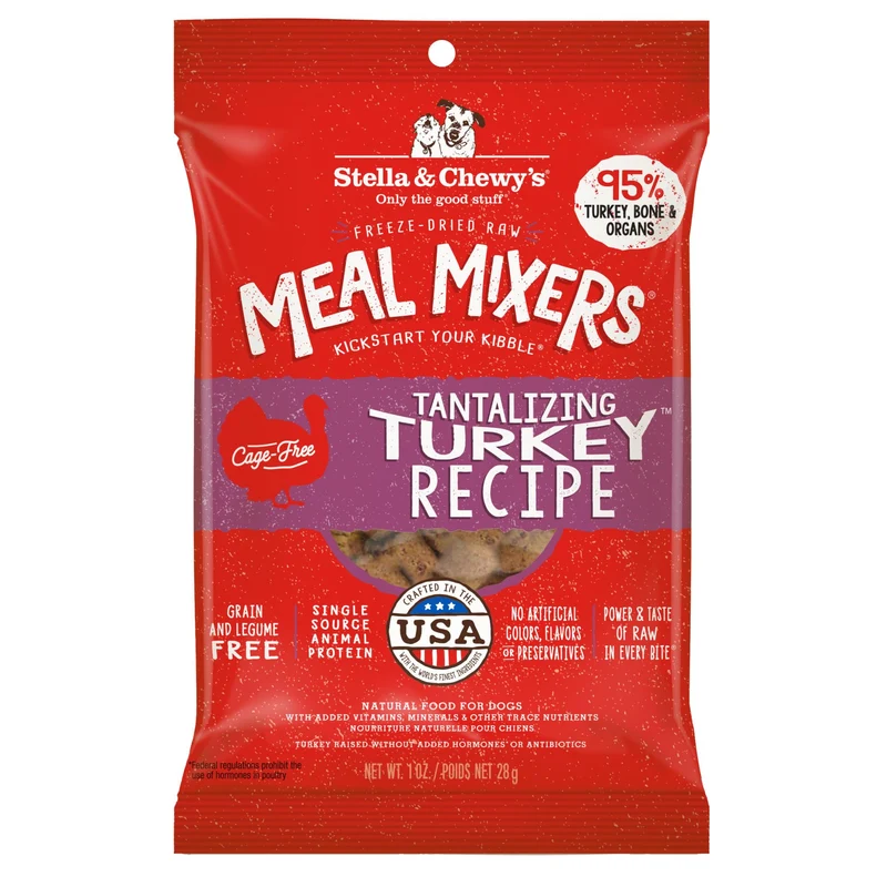 Stella & Chewy's Freeze-Dried Raw Turkey Meal Mixers – Topper et repas complet pour chien, 95% dinde cage-free, sans céréales (1 oz)