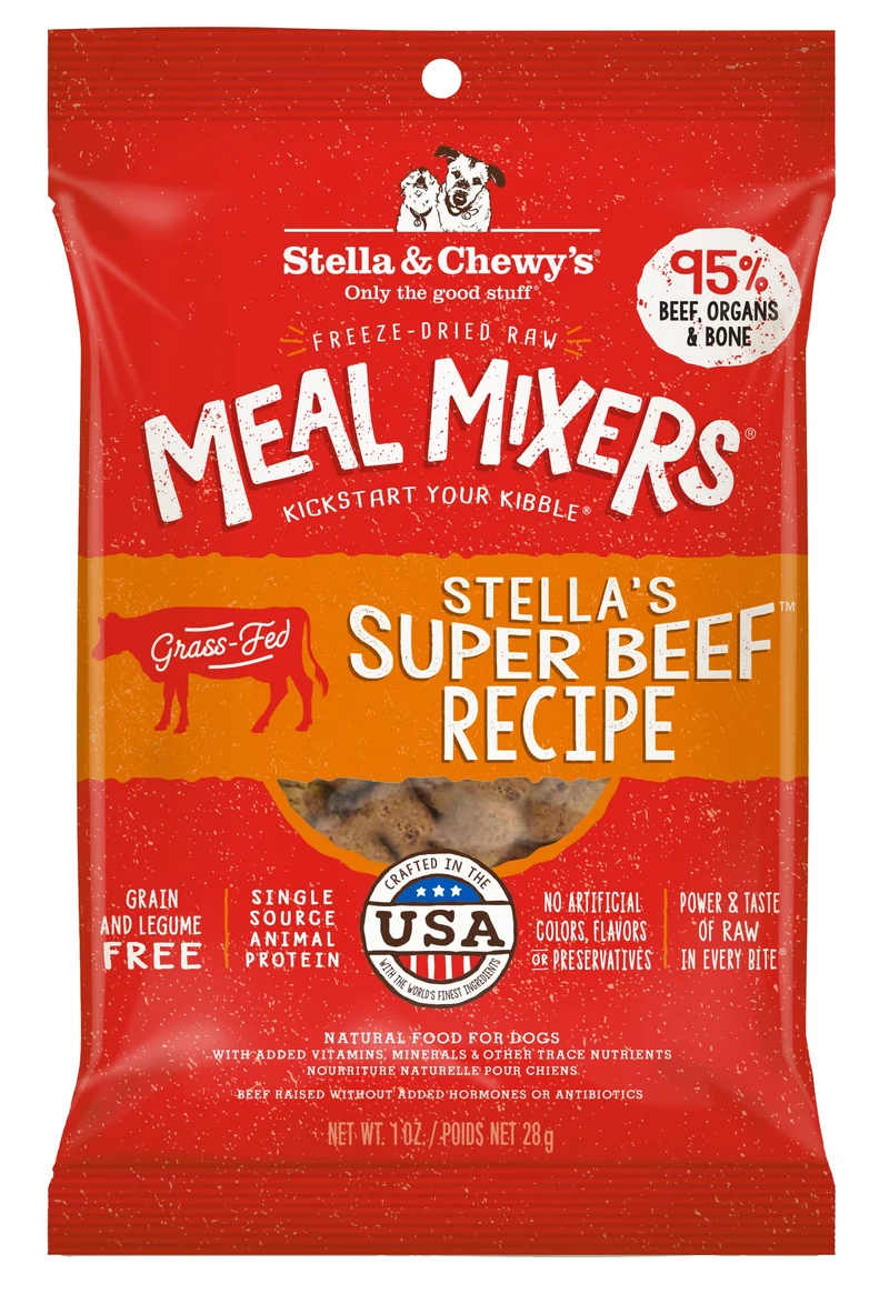 Stella & Chewy's Mélanges de Bœuf Cru Freeze-Dried – Topper et Repas – 95% Bœuf nourri à l'herbe, Organes & Os – Sans céréales – 1 oz