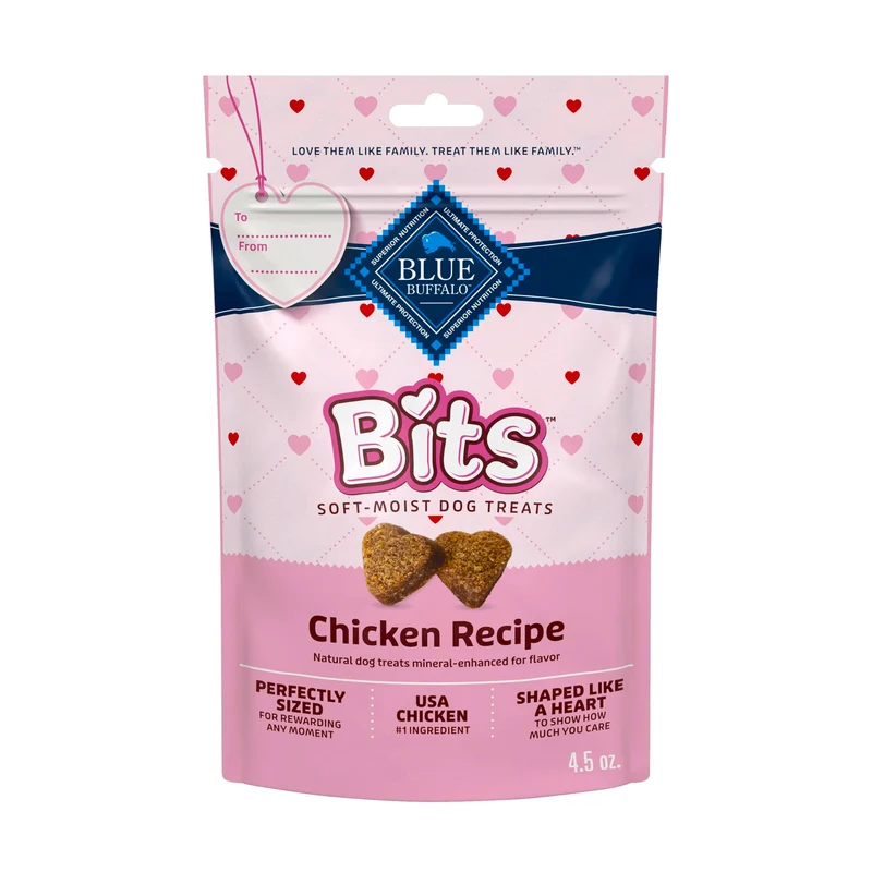 Blue Buffalo Bits – Friandises pour chien molles et moelleuses en forme de cœur, poulet, Saint‑Valentin, 128 g